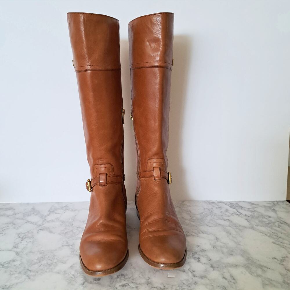 COACH Micha Leather Tall Riding Boots Size 7 Cinnamon Brown - Picture 3 of 11